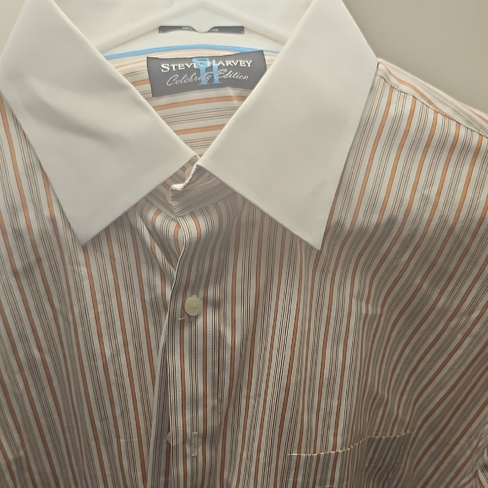 Steve Harvey-Men's Striped Shirt - Brown and White Shirt-Celebrity Edition.